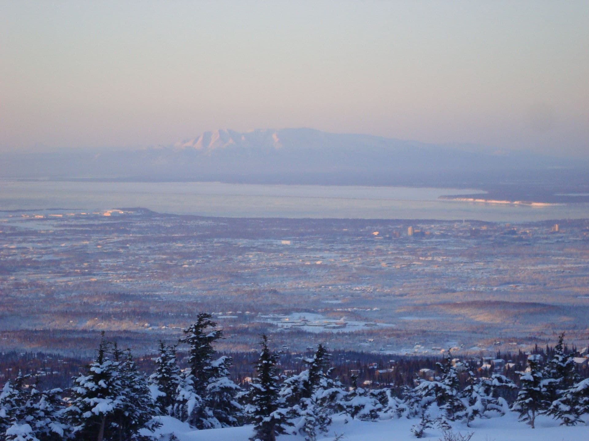 Anchorage, Alaska with Mount Susitna (Sleeping Lady) across Cook Inlet