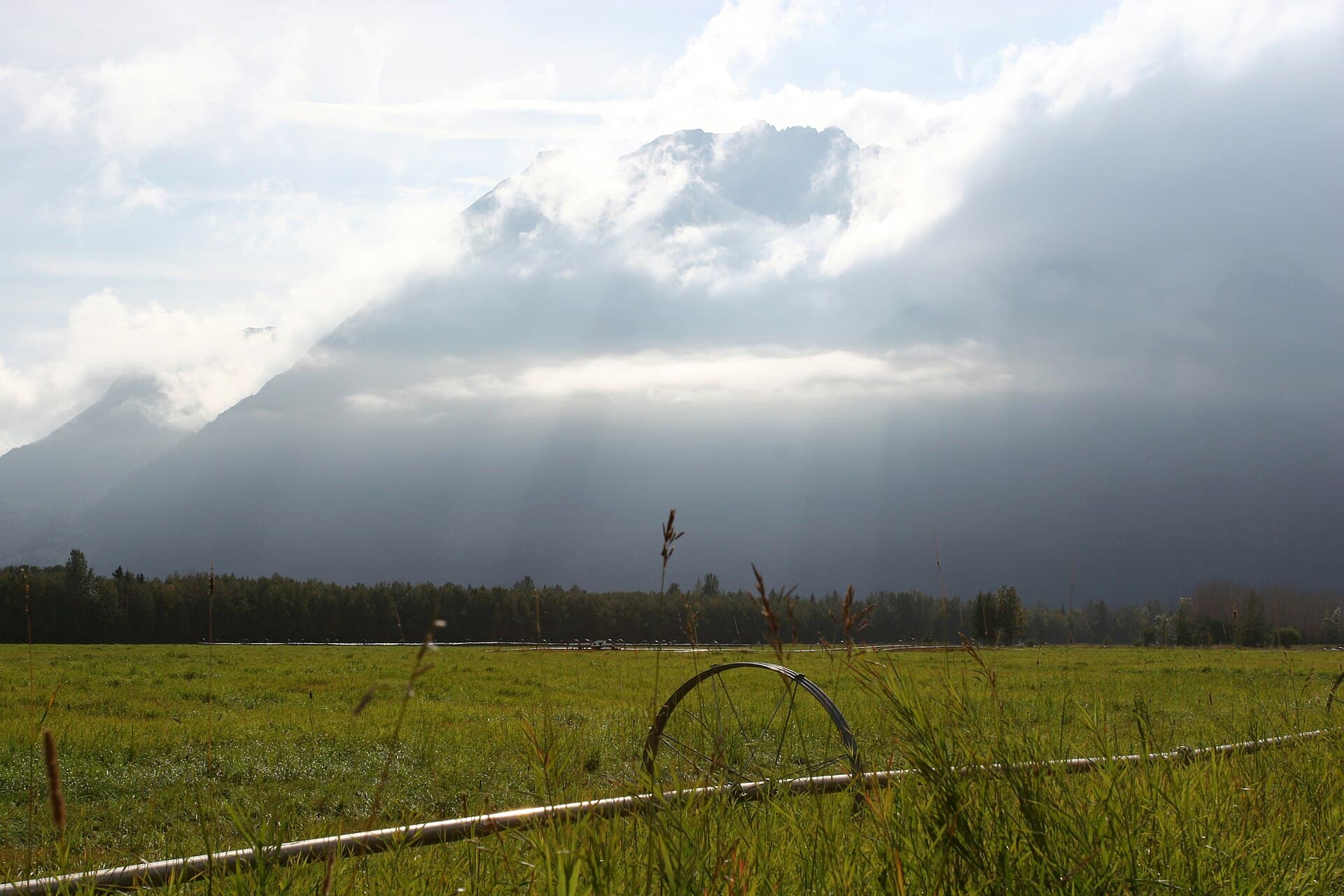Matanuska Valley farmland beneath the mountains near Palmer and Wasilla, Alaska