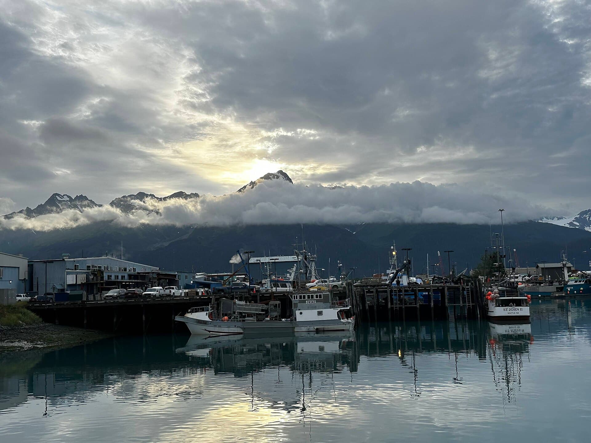 Seward small-boat harbor and Resurrection Bay beneath the Kenai Mountains, Alaska