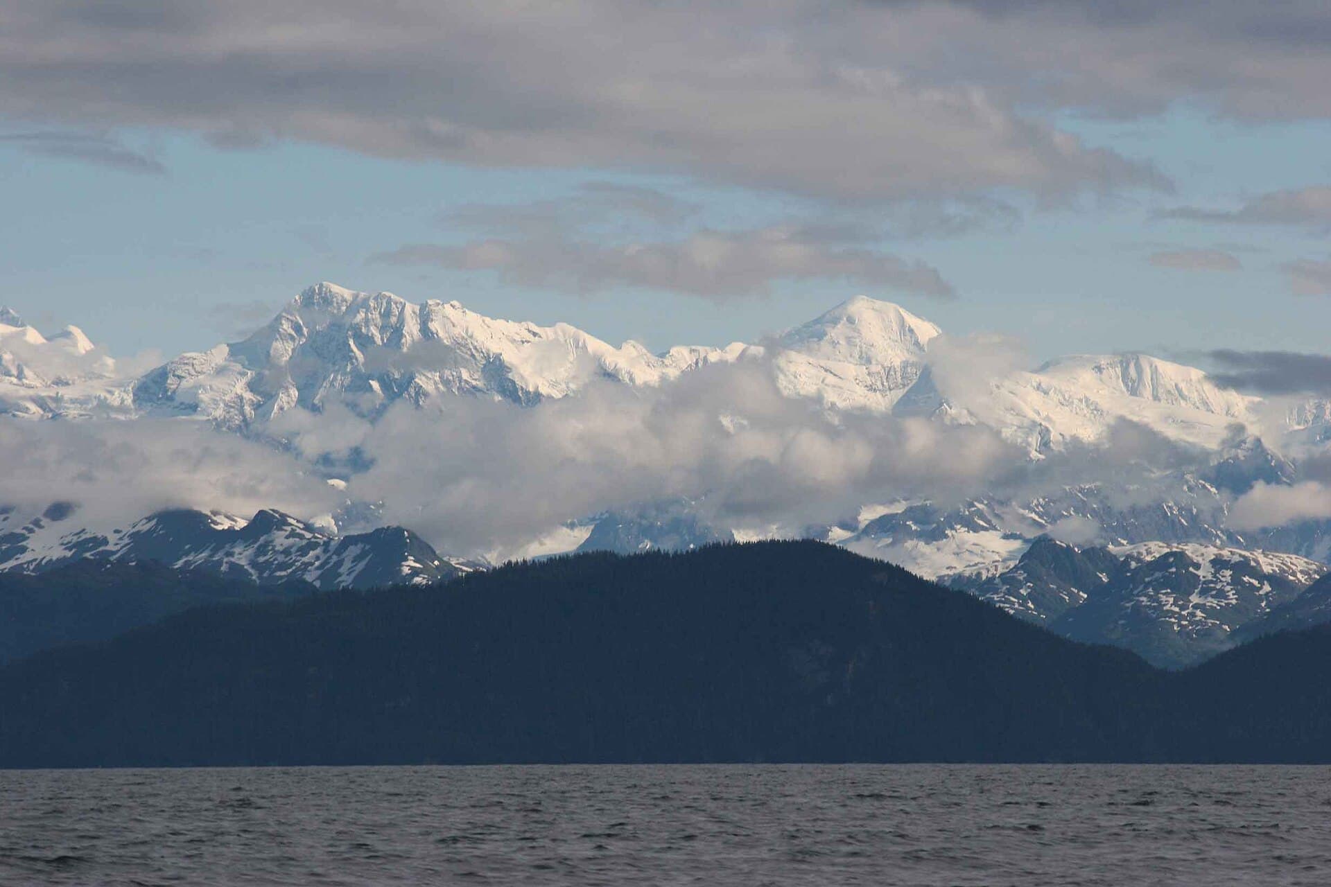 Mountains and the glacial fjord above Port Valdez on Prince William Sound, Alaska
